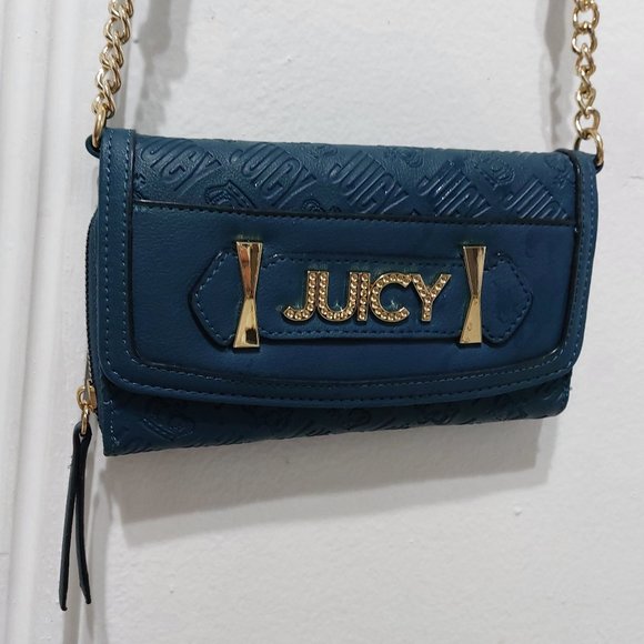 JUICY COUTURE HANDBAG WALLET With Long Crossbody Handbag Gold Chain - Picture 12 of 13